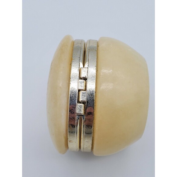 Vintage Firenze Alabaster Round Hinged Trinket Dish Floral Made in ITALY - Picture 6 of 12